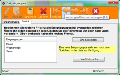 Hotelsoftware - Priorität von Ereignisgruppen