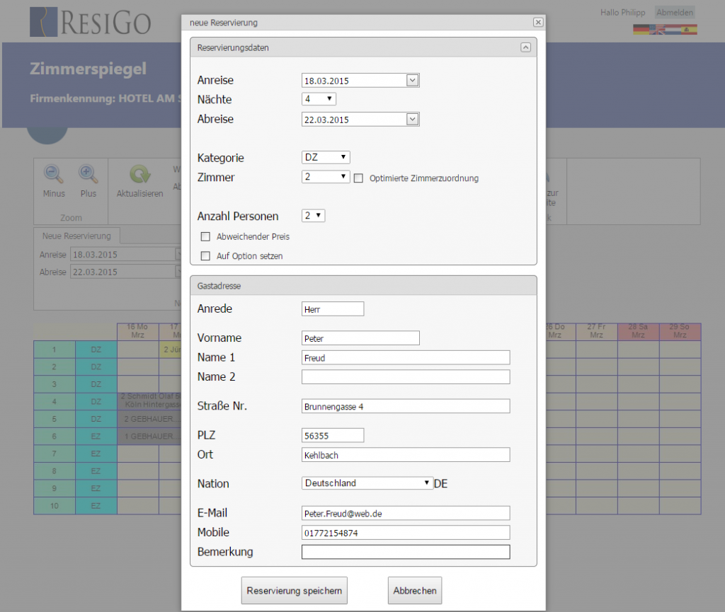 Detaillierte Gastinformationen mit ResiGo Air